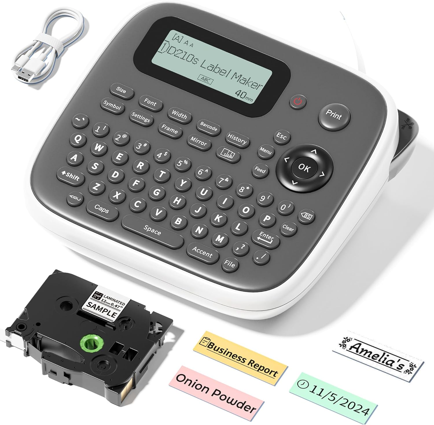 Label Maker, Label Maker Machine with-Tape, Labeler Machine with Waterproof-Labels 12mm 0.47, Laminated Inkless Label Printer, D210s Labeling Maker for Home Organization School Office Supplies