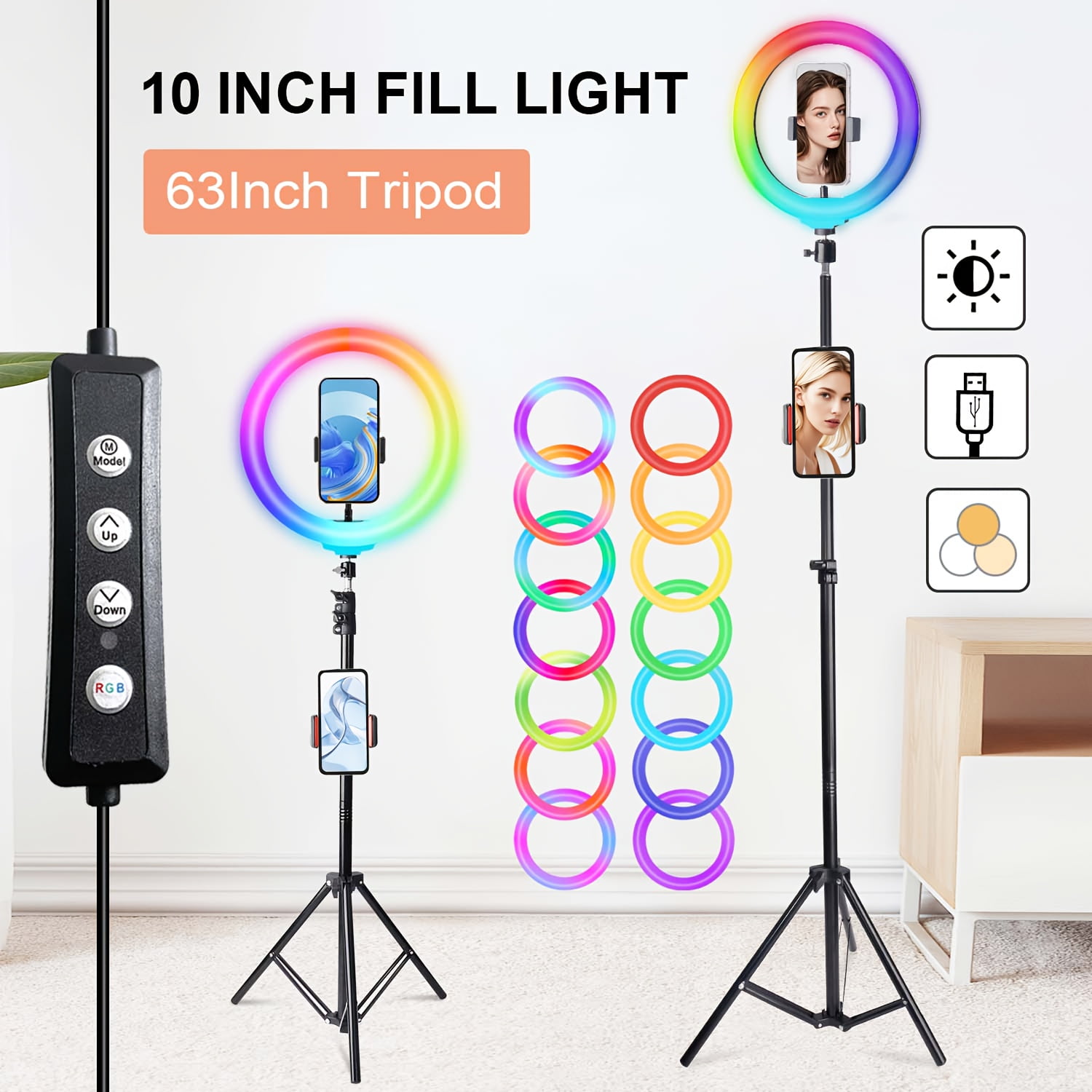 10-inch Ring Light | 63 Retractable Stand + 360&deg; mobile Phone Clamp | Live streaming fill light Selfie Artifact