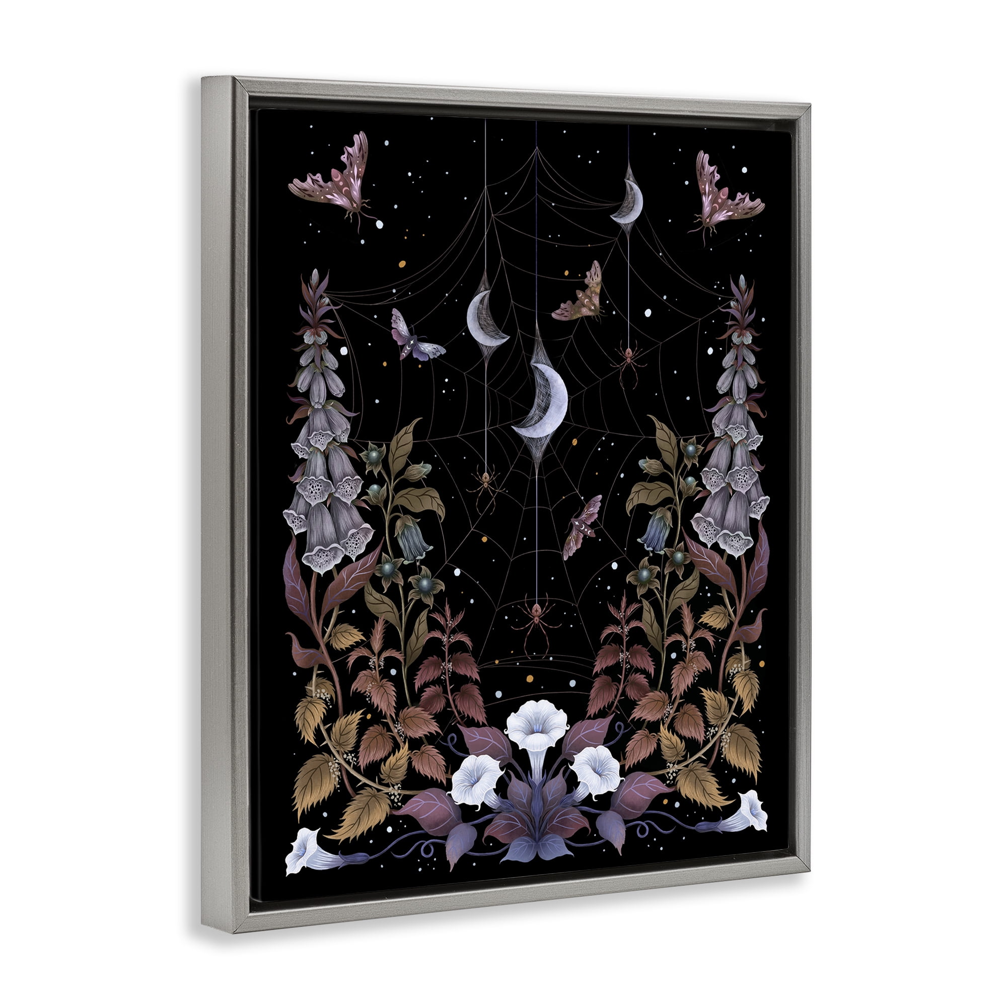 Stupell Industries Witch Garden with Spider Webs Gray Framed Floater Canvas Wall Art, design by Episodic Drawings