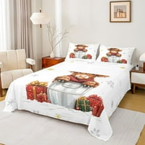 Homewish Merry Xmas Twin Sheet Sets,Rustic Highland Cattle Twin Fitted Sheet,Gold White Snowflake Flat Sheet For Boys Kids,Microfiber Bedroom Decor,3-Piece