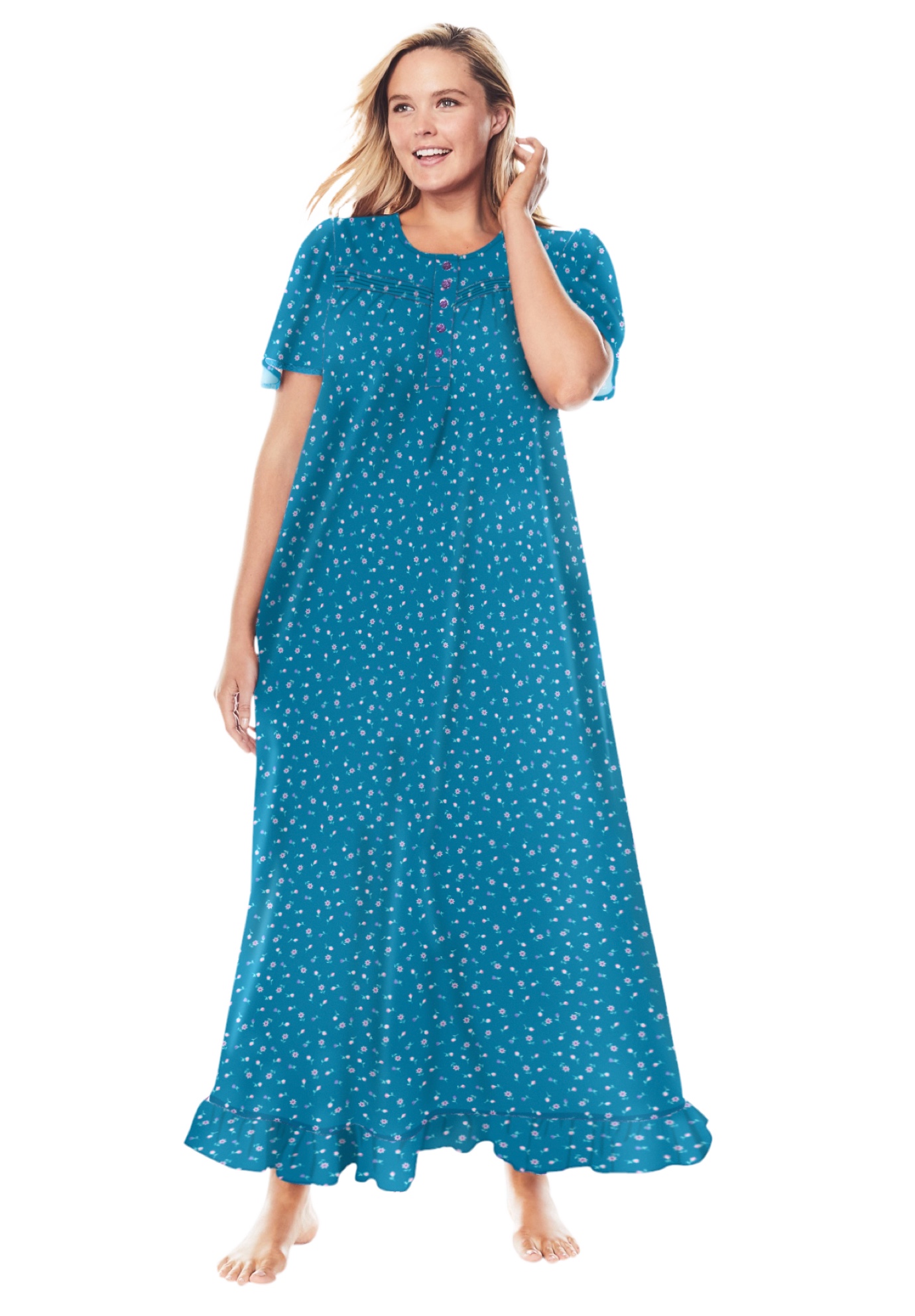 Long Floral Print Cotton Gown Pajamas 