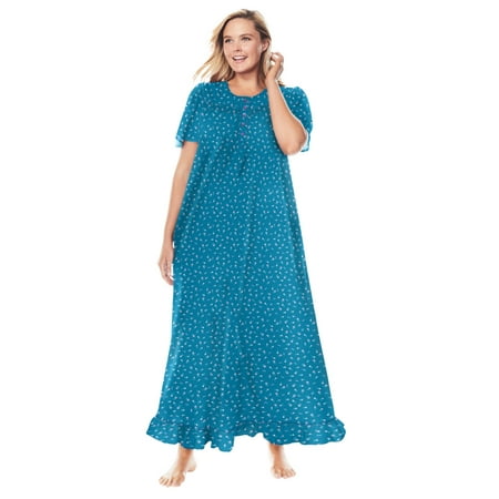 

Dreams & Co. Women s Plus Size Long Floral Print Cotton Gown Pajamas
