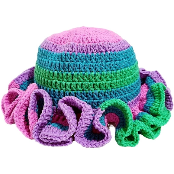 Colorful Crochet Ruffle Bucket Hat, Knitted Fisherman Hat, Warm Stretch Knit Hat Women's Fashion Beanie Hat Skull Hat Headwear for Cold Weather Travel