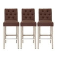 thumbnail image 3 of WestinTrends Hayes Bar Chairs Set of 3, Linen Upholstered Button Tufted Kitchen Island Chairs Bar Height Stools Solid Wood Legs, Brown, 3 of 11
