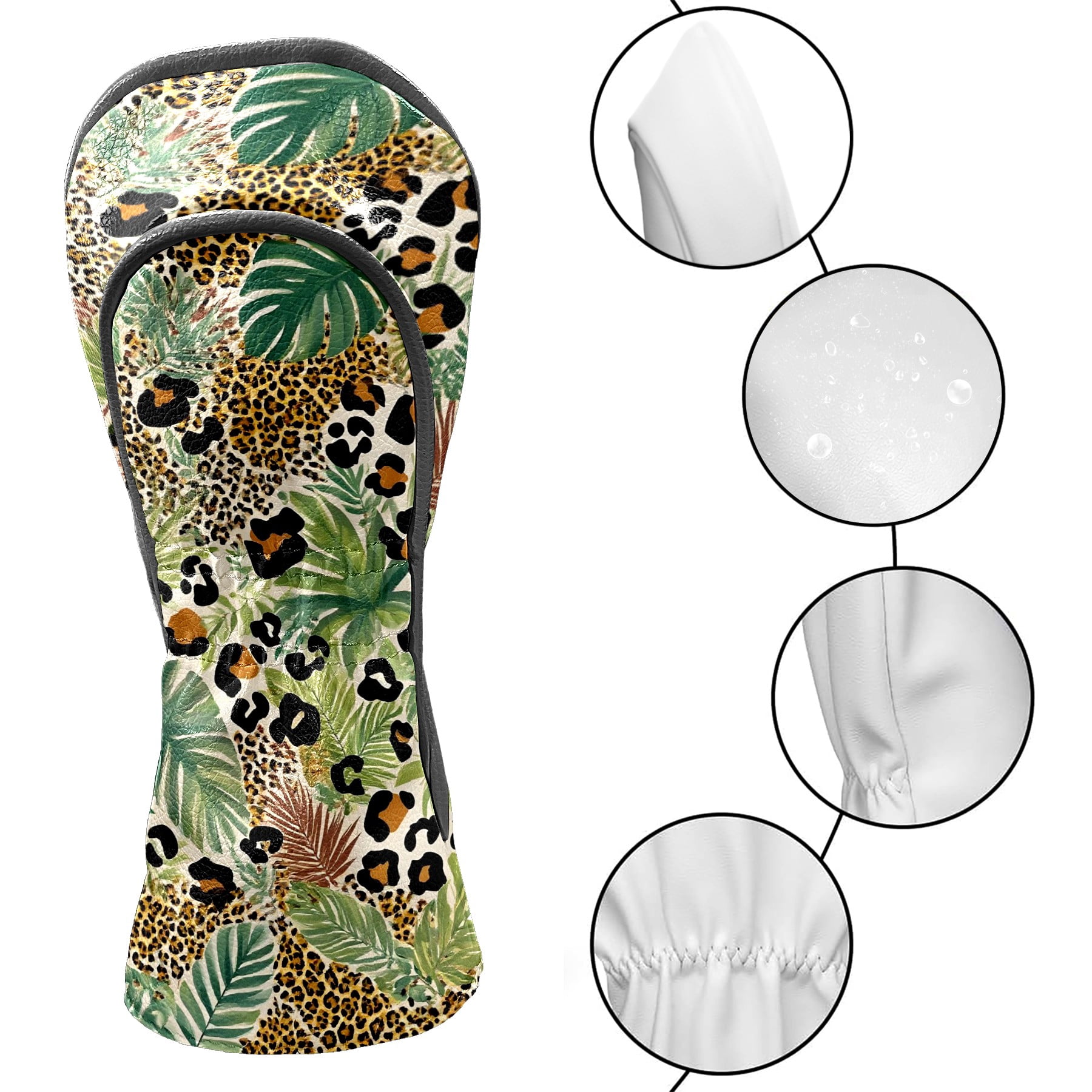 Golf Club Covers, While Palm Tree Premium PU Leather Driver Hybrid Putter Head Covers with Velvet Lining, Waterproof Golf Gifts for Men Women