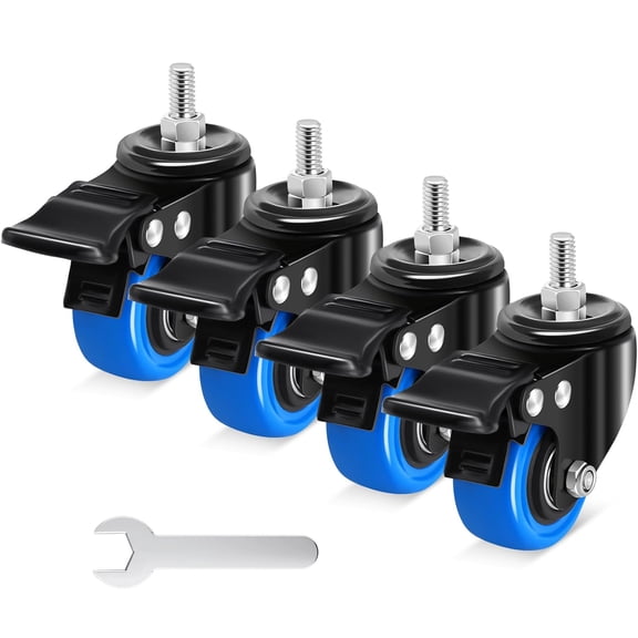 Stem Caster Wheels 2 Inch, Heavy Duty Threaded Casters, 3/8"-16 x 1 (Screw Diameter 3/8", Length 1") Swivel Casters Set of 4 with Safety Dual Locking Wheel for Furniture and Cart