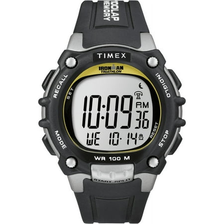 TIMEX Men's IRONMAN Classic 100 44mm Watch – Black & Silver-Tone Case Yellow Accents with Black Resin Strap