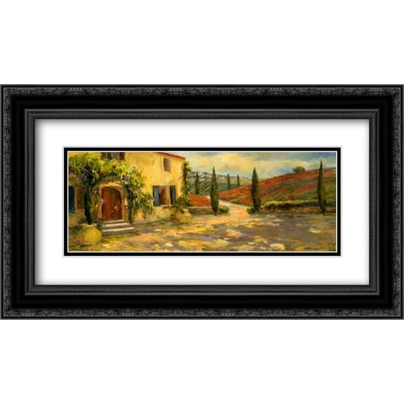 Tuscan Fields 2x Matted 24x14 Black Ornate Framed Art Print by Stevens, Allayn