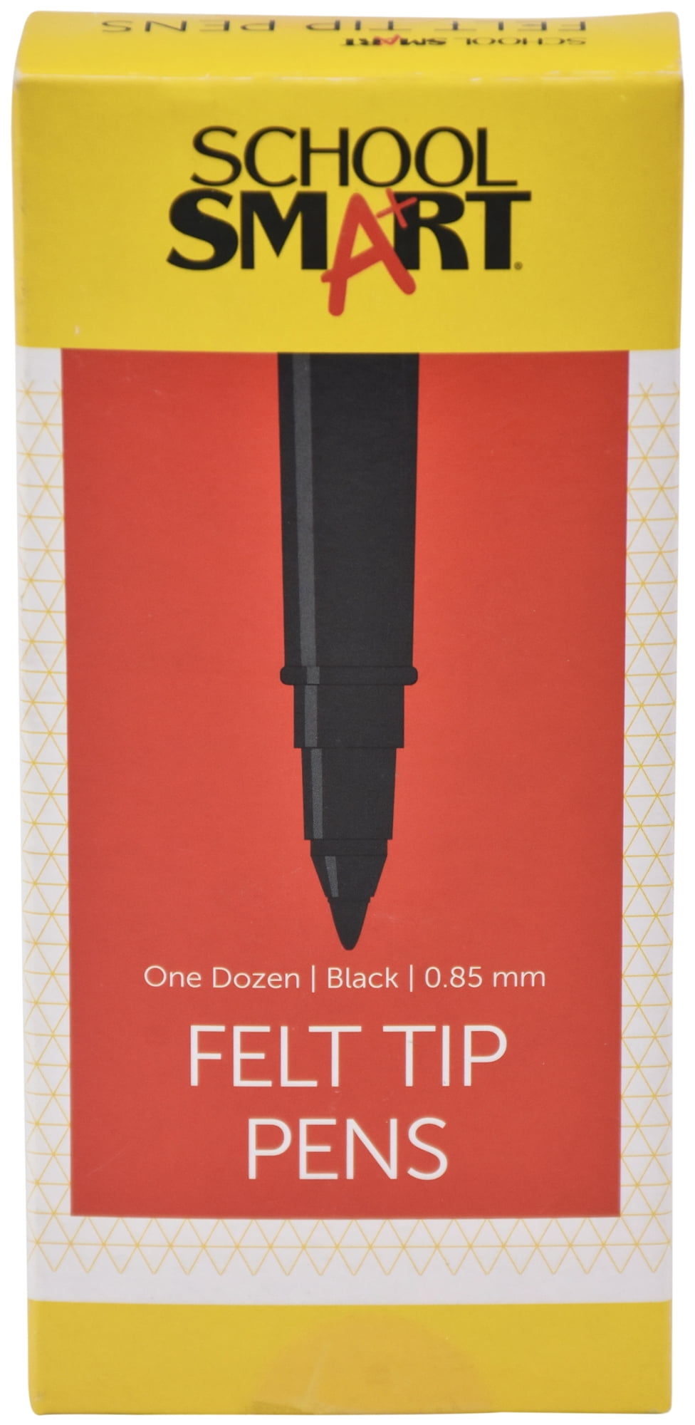 School Smart Felt Tip Pens, Water Based Ink, Fine Tip, Black, Pack of 12