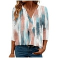 thumbnail image 2 of HOMBOM Blue Shirts for Women 3/4 Sleeve V Neck Pullover Tie-Dye Loose Tunic Tee, 2 of 6