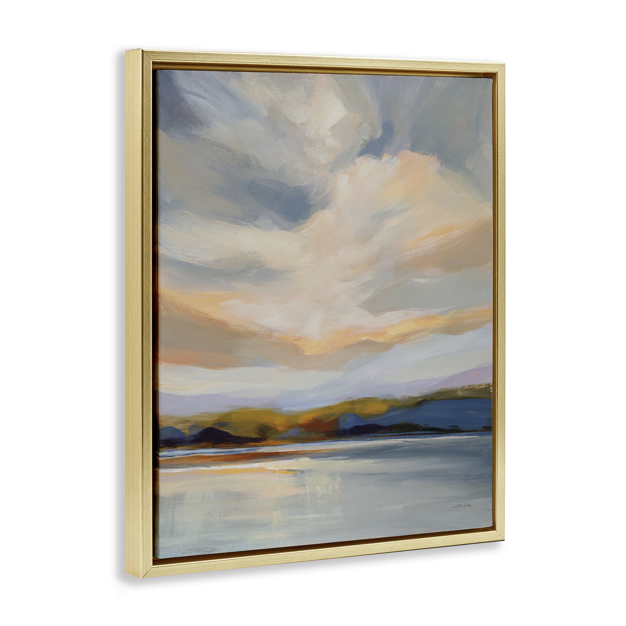 Stupell Industries Morning Glory Seascape Landscape Painting Gold Floater Framed Art Print Wall Art, 17 x 21
