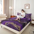 thumbnail image 4 of Feelyou Mystic Purple Marbling Twin Sheet Sets, Modern Fashion Art Twin Fitted Sheet, Teens Adult Men Women Flat Sheet, Breathable Home Decor, 3pcs, 4 of 7