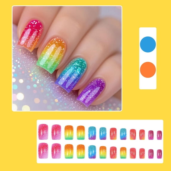 FEOLGEHLY 24PCS Tip Press on Nails, Rainbows Candy Color Nails Press Ons, Fake Nails With 1* Gel Polish and 1* File, Reusable Minimalist Press on Nails Short for Women Daily Wear