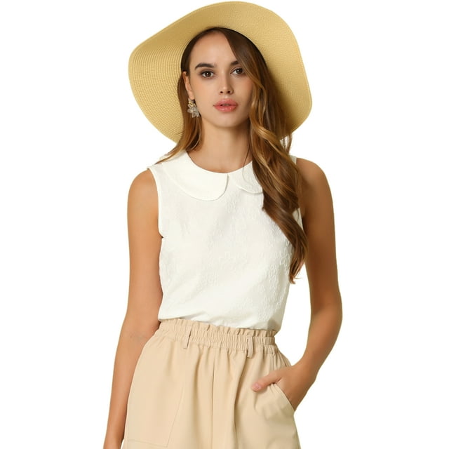 Blusa Casual Sin Mangas Allegra K Jacquard Floral Blanco S