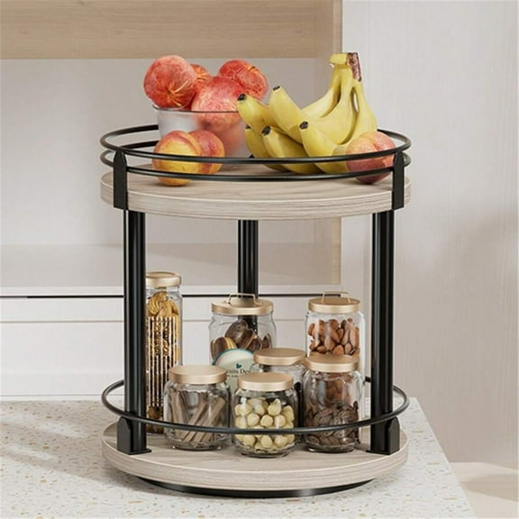 2 Tier  Organizer, 360 Degree Turntable Rotating Spice Rack, Lazy Susan Rustic Brown Spice Holder Rack For Cabinet And Kitchen Countertop ﻿