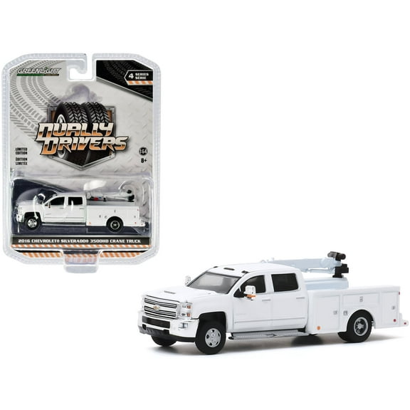 2016 Chevrolet Silverado 3500HD Dually Crane Truck White "Dually Drivers" Series 4 1/64 Diecast Model Car by Greenlight