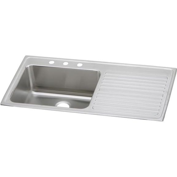 Elkay Lustertone Classic Stainless Steel 43 x 22 x 10, Single Bowl Drop-in Sink with Drainboard - ILGR4322L1