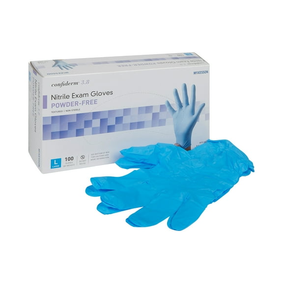 McKesson Confiderm 3.8 Nitrile Exam Gloves, Blue Medical Gloves - Size Large, 100 Count, 10 Boxes, 1000 Total