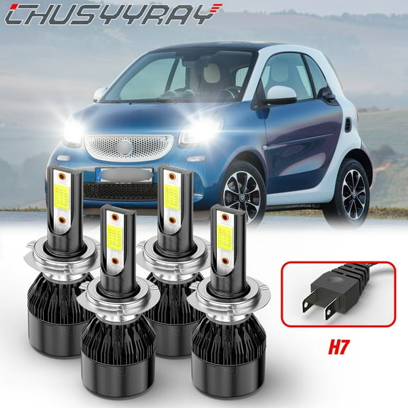 CHUSYYRAY for Smart Fortwo 2008-2015 H7 LED Headlight Hi-Lo Beam Bulbs Kit White, 4 Pack