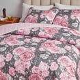 thumbnail image 4 of Juego de edredón UOZZI BEDDING, gris con flores rosas, tamaño king size, 3 unidades, 4 of 9