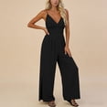 thumbnail image 4 of Sleeveless V Neck Jumpsuit for Women Adjustable Straps Backless Jumpsuit Side Leg Loose Fits Pants with Pockets ,Black-b，XL, 4 of 7