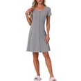 thumbnail image 2 of INSPIRE CHIC Women's Nightgown Sleep Dress Short Sleeve Button Down Solid Crewneck Night Dress M Grey, 2 of 6