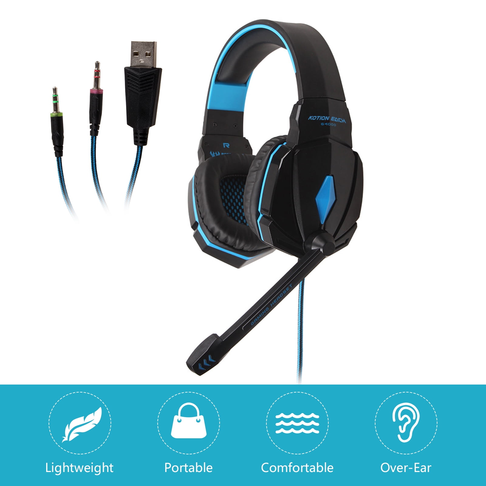 EACH Gaming Headset Stereo Headphones USB 3.5mm LED with Mic for PC Walmart.com