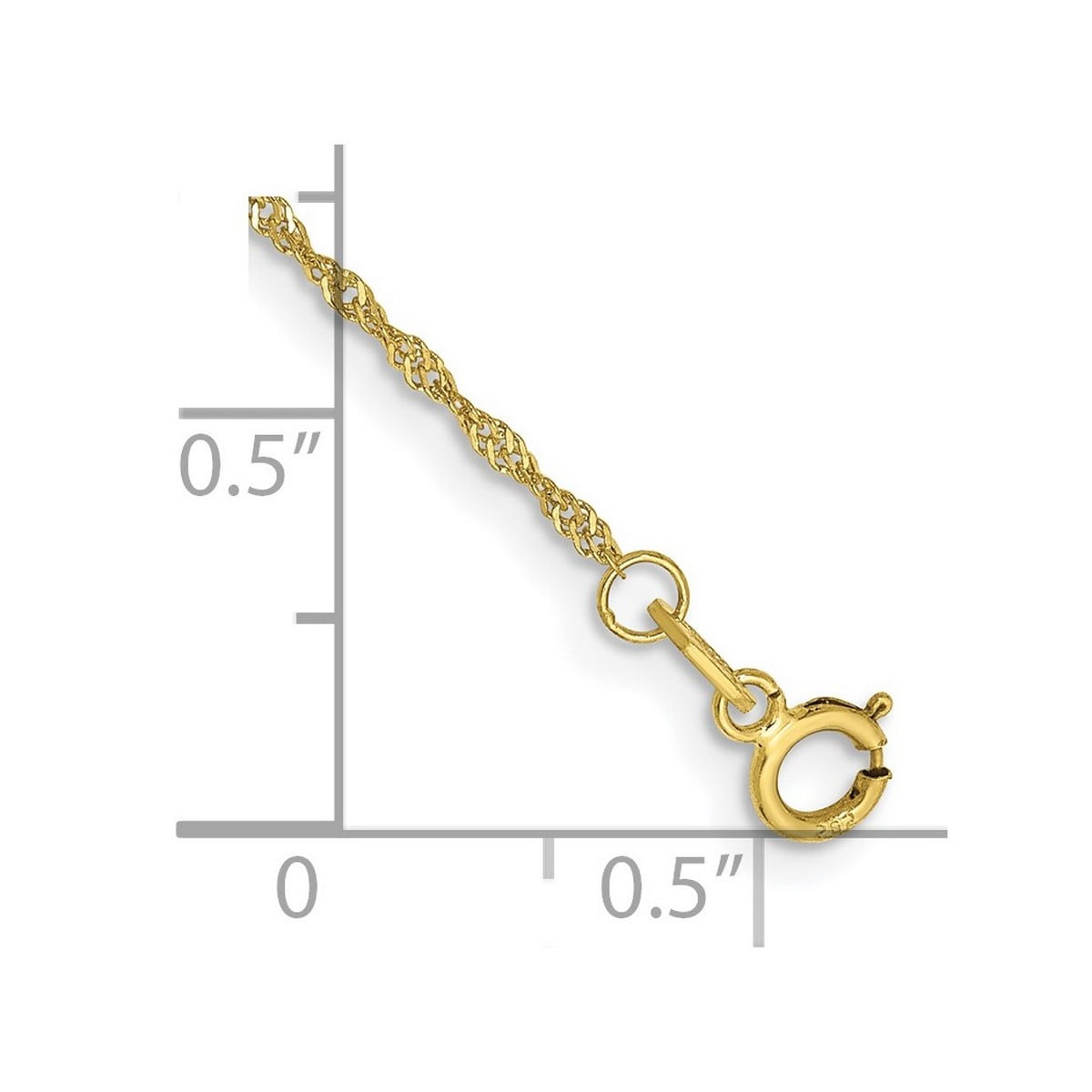 10k Solid Yellow Gold 1.1mm Singapore Chain Anklet 10 Inch Anklet for Women and Men - .6 Grams