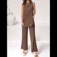 thumbnail image 4 of Conjunto de Dos Piezas para Mujer, Verano 2025, Camiseta Holgada Informal con Pantalones Anchos, Chándal A Juego. Caqui XL, 4 of 6