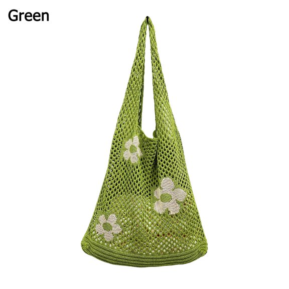 Fashion Large Capacity Tote Bag Hollow Woven Crochet Hobo Bag Knitting Handbags Shopping Bag Women Shoulder Bags GREEN