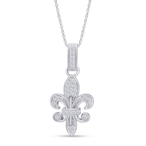 AFFY 1/5 Carat T.W Diamond Fleur-de-Lis Pendant Necklace in 10K Solid White Gold