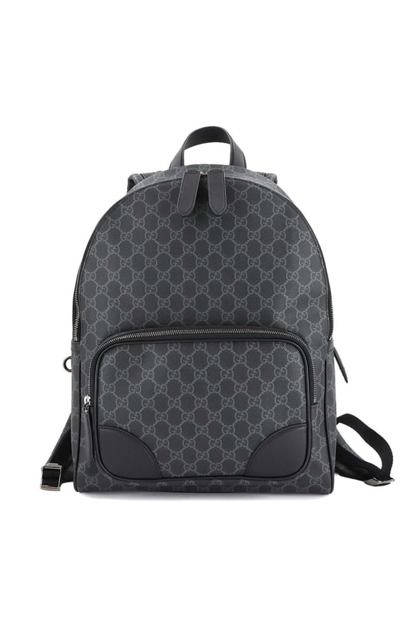 Pre-Owned Gucci GG Emblem Medium Backpack, 821159, Fabric and Leather, Black with...