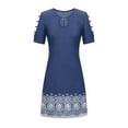thumbnail image 4 of Puntoco Summer dresses for women clearance, Women Dress Slimming Draw Back Printed Short Sleeves Cold Shoulder Dress Navy, 4 of 5