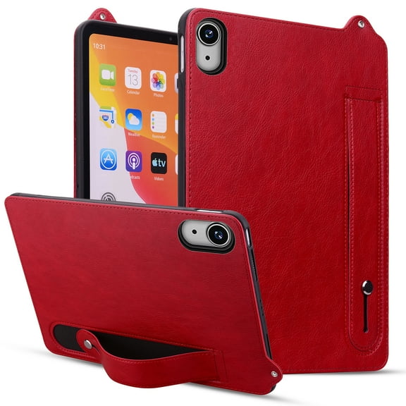 Dteck Case for iPad 9th / 8th / 7th Generation, Lightweight PU Leather Handle Strap Holder Soft TPU Protective Cover for iPad 10.2" 2021/2020/2019,Red