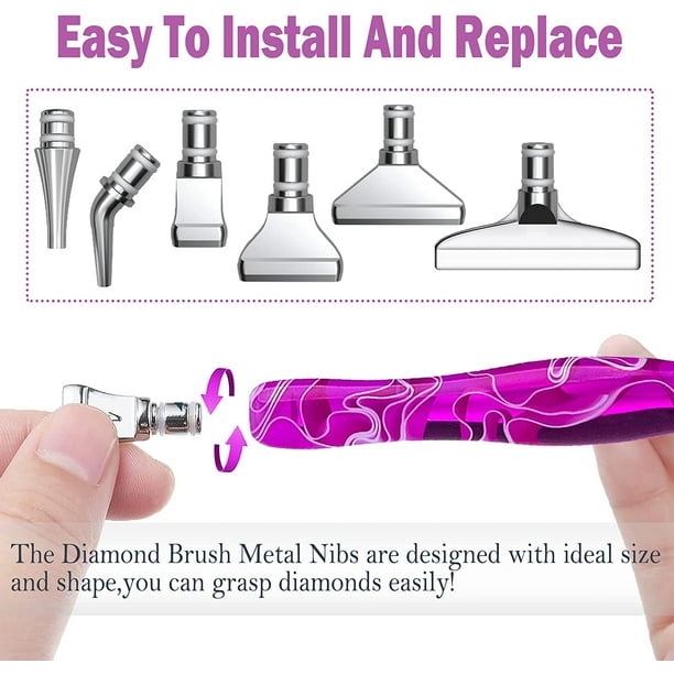 14PCS Diamond Painting Pen Accessories Tools Set, Exquisite Stainless Steel  Metal Pen Tips,Ergonomic Diamond Art Drill Pen and 6 Painting Glue  Clay,Comfort Grip and Faster Drilling (14PCS-Purple) 