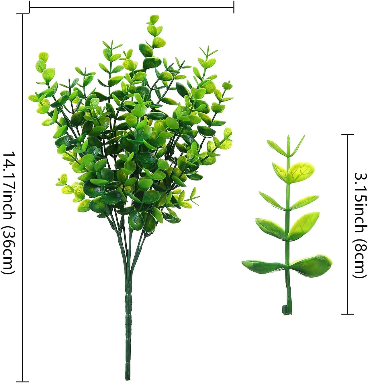 12 Bundles Artificial Greenery Plants, Faux Outdoor UV Resistant Fake Eucalyptus Bushes for Garden Porch Window Box Filler Indoor Home Decoration (Green)