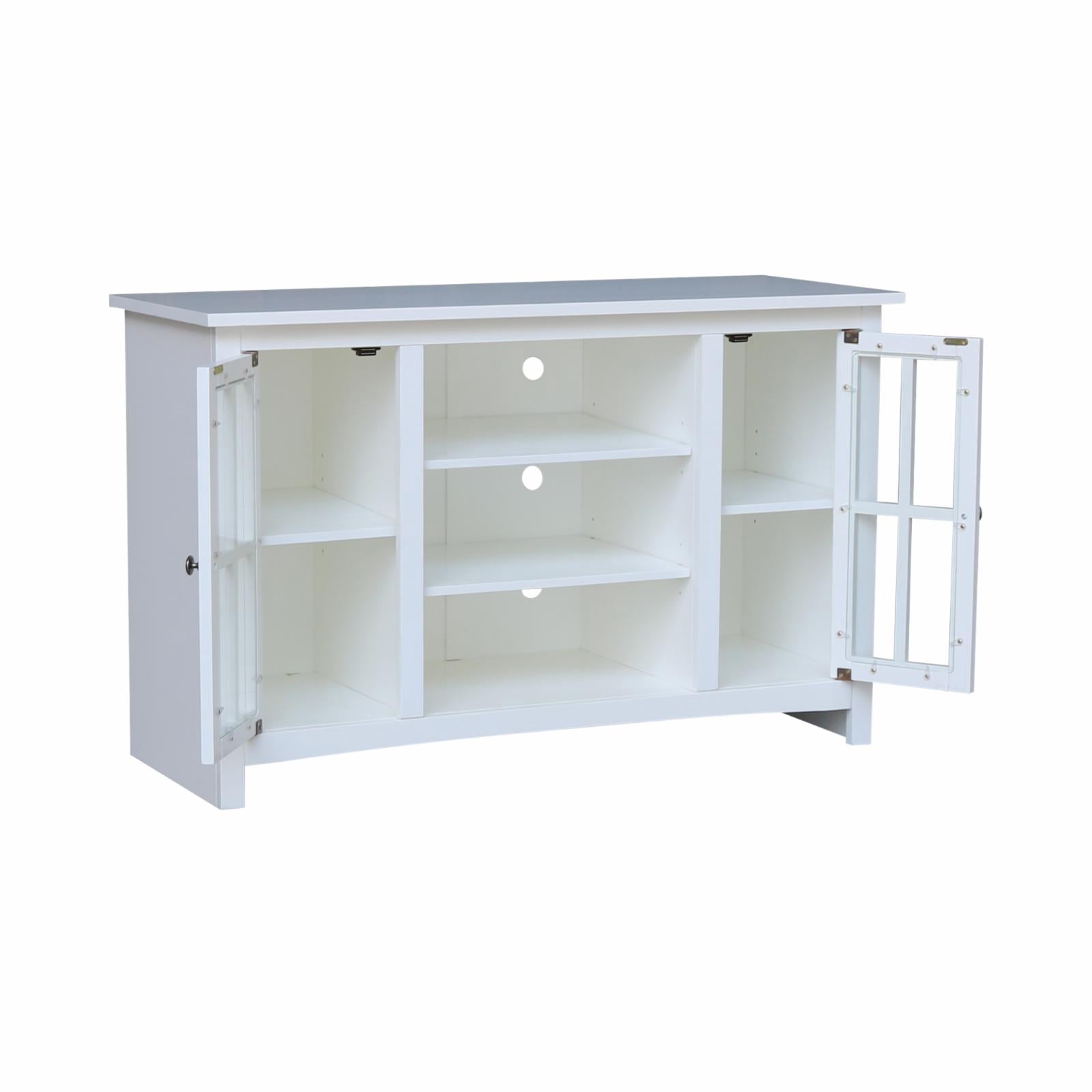 Entertainment/TV Stand with Open Shelves and 2 Doors in White - 48" Height