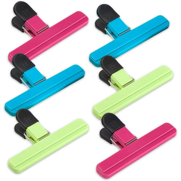 Paquete de 6 Clips para bolsas de chips, 6 pulgadas de tamaño grande, colores surtidos, Clips de papel para bolsas de aperitivos y alimentos, empuñaduras de sellado de plástico resistentes