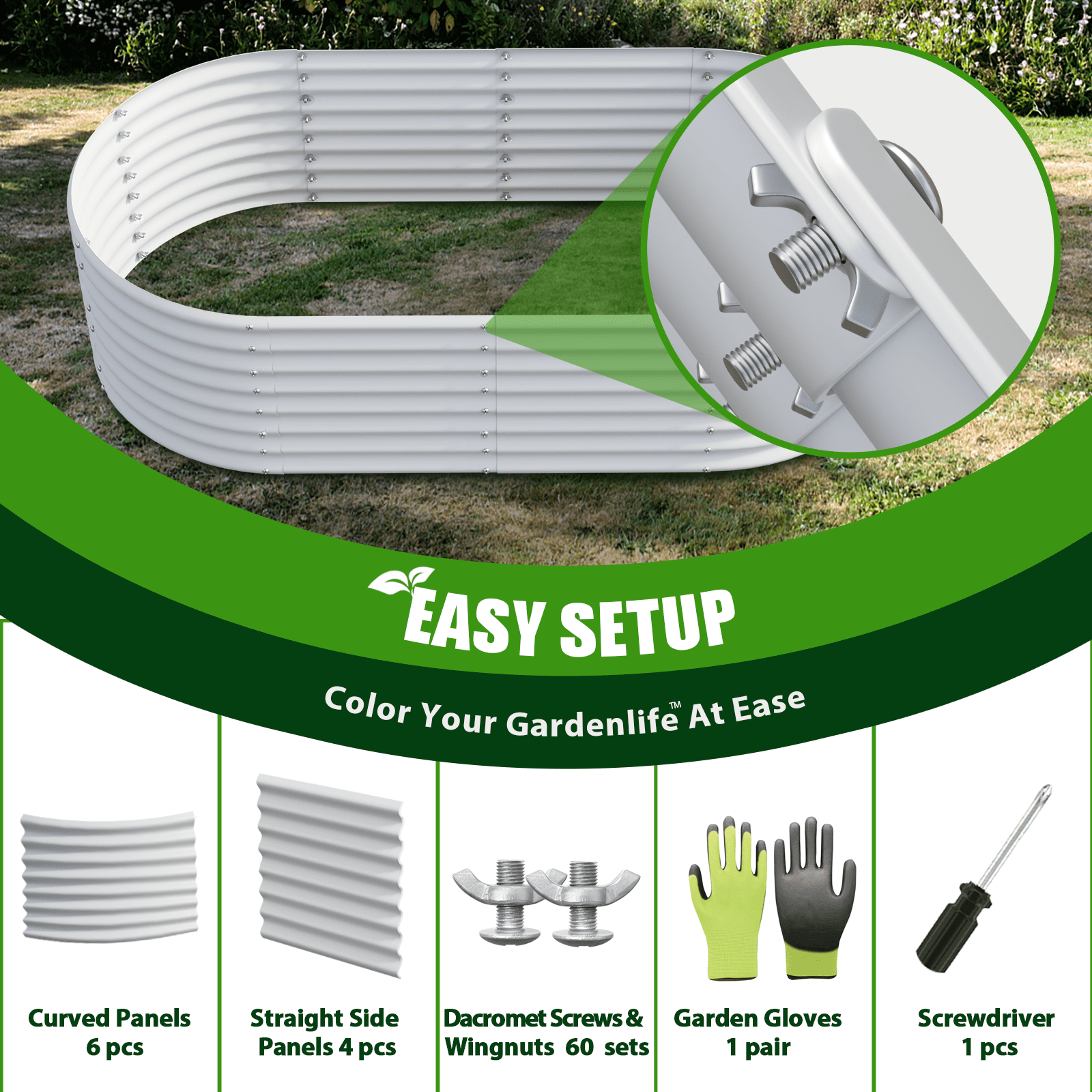 TRAMULL6X3X2 ft Galvanized Raised Garden Bed, Oval Above Ground Modular Metal Planter Boxes Outdoor for Vegetables Flowers Herbs, Anti-Rust & Easy-Setup, Antique White