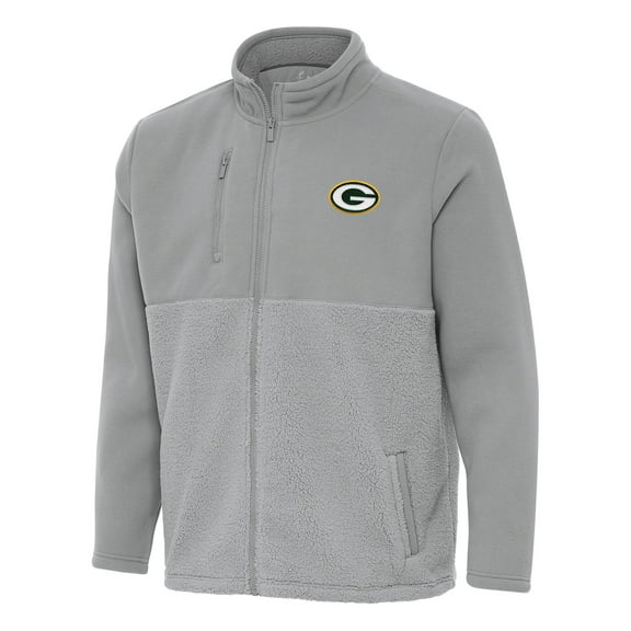 Men's Antigua Gray Green Bay Packers Daily Fused Full-Zip Jacket