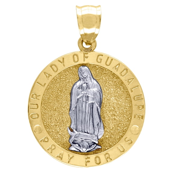 10k Two-tone Gold Mens Lady Of Guadalupe Pray For Us Religious Charm Pendant 34.4x24.9mm Wide Necklace for Men