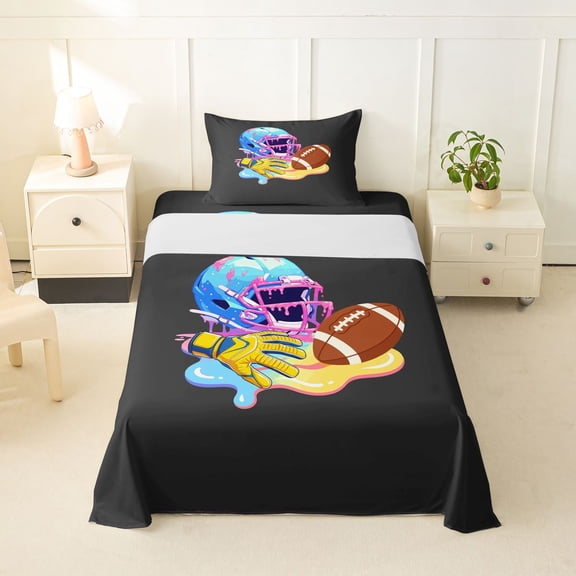 Feelyou Ice Cream Football Twin Sheets for Kids, Conut Drip Helmet Sport Bedding, 3pcs, 1 Flat Sheet, 1 Fitted Sheet and 1 Pillowcase