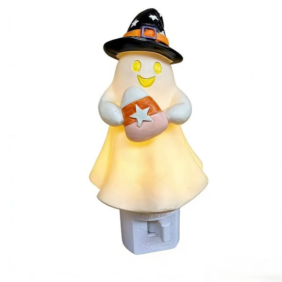 Halloween Ghost Plug-in Night Light Witch Hat Ghost LED Lamp Candy Ghost Wall Plug Nightlight Seasonals Bedroom Decorative Light