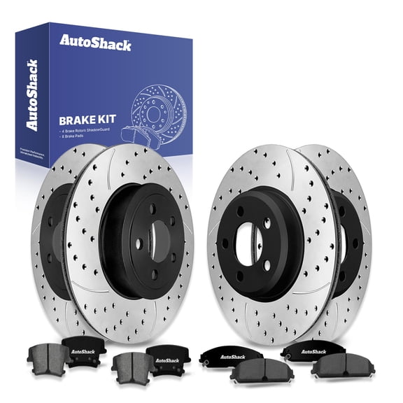 AutoShack Front Vented & Rear Vented Drilled & Slotted E-Coated Brake Rotors   Premium Ceramic Pads 12-PC Brake Kit Replacement for 2012-2013 Dodge Charger 2012-2014 Dodge Challenger ShadowGuard