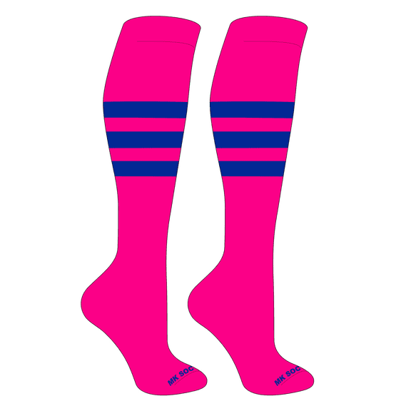 MK Socks Striped Knee High Baseball, Football Socks (A) Hot Pink, Royal