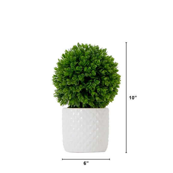 Nearly Natural P1916 10 in. Artificial Boxwood Topiary Plant with Decorative Planter, Green