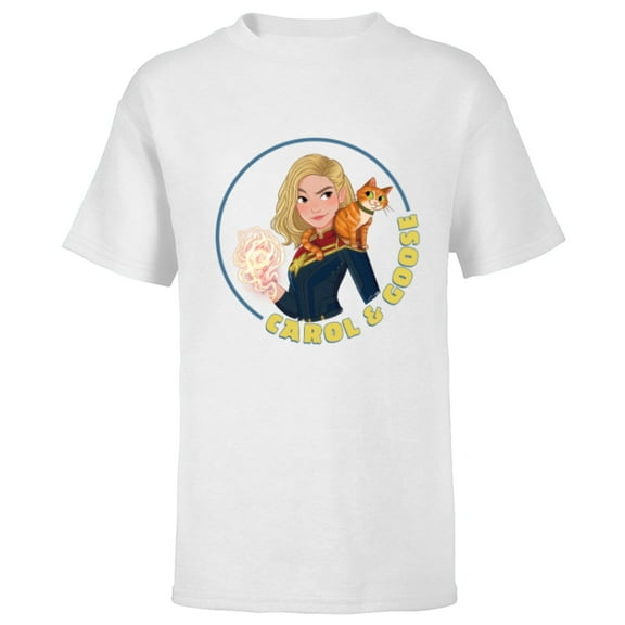 Marvel Studios The Marvels Captain Marvel Toon Carol & Goose - Short Sleeve T-Shirt for Kids - Customized-White