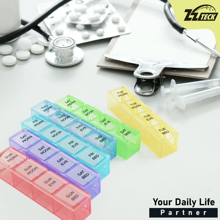 XMMSWDLA Travel Pill Organizer Large Portable Medication Organizer, 4  Compartment Pill Box, Vitamin Travel Case Pill Holder - Airtight &  Moistureproof 