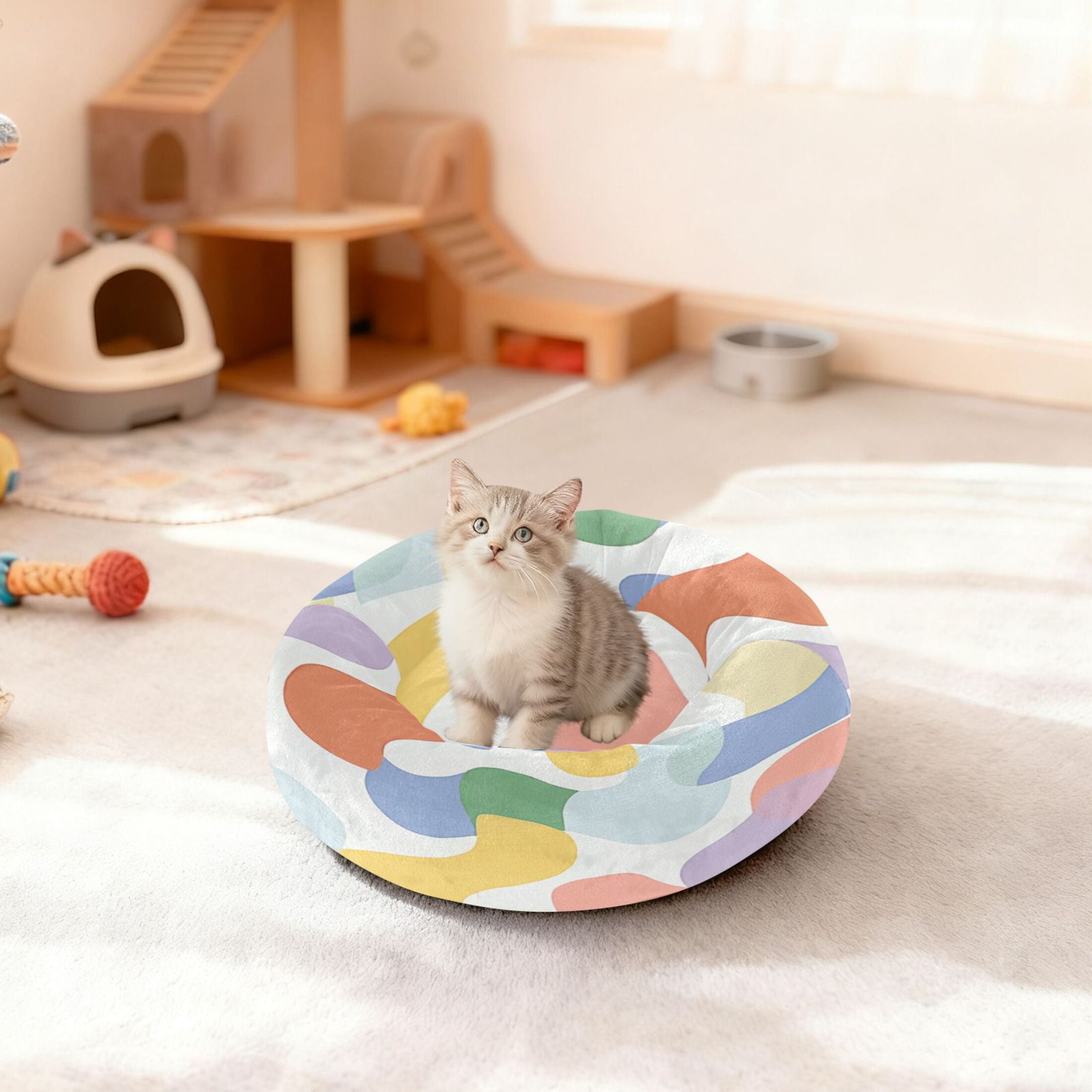 Iauyy Pet Couch Donut Cat Bed for Indoor Cats/Small Dogs Washable & Machine with Non-slip Bottom Calming Cat Furniture, Interesting and Artistic (M)