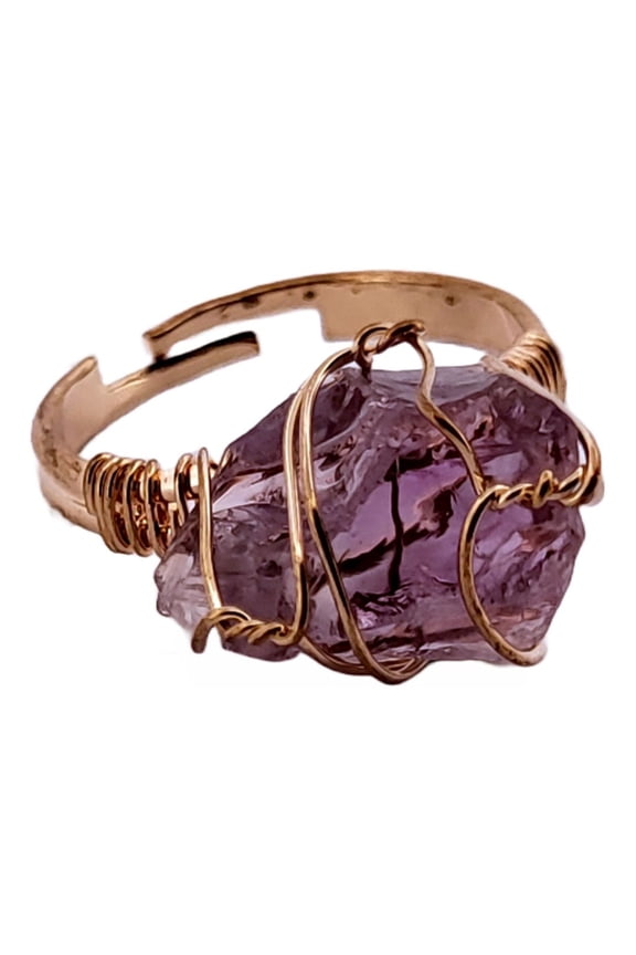 Purple Quartz Gold Adjustable Ring